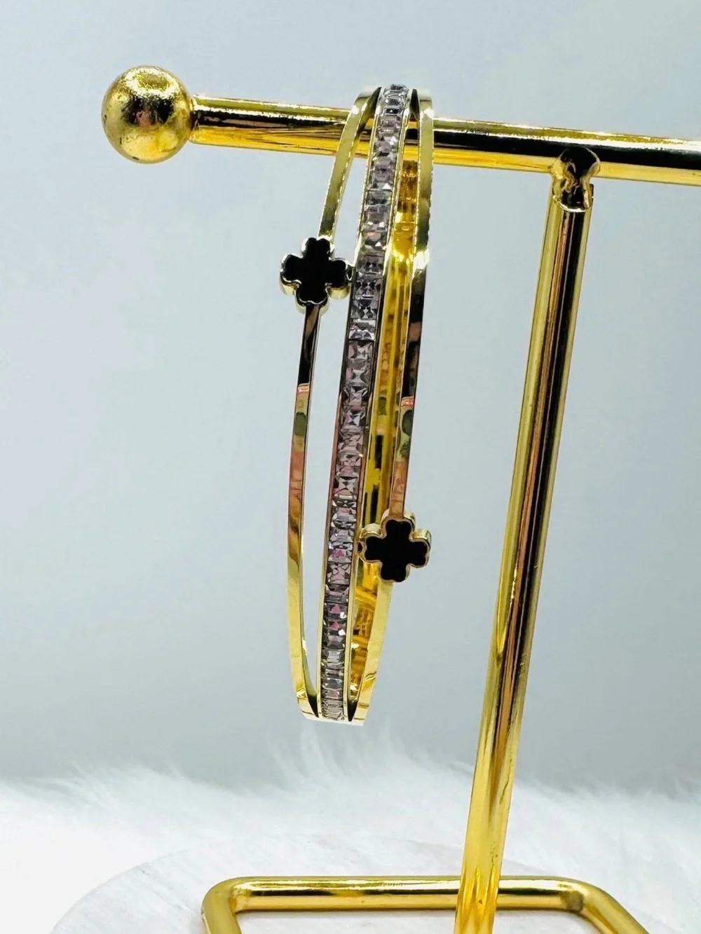 Gold Tone Cross Bangle Bracelet | Elegant Open Bracelet, stainless steel